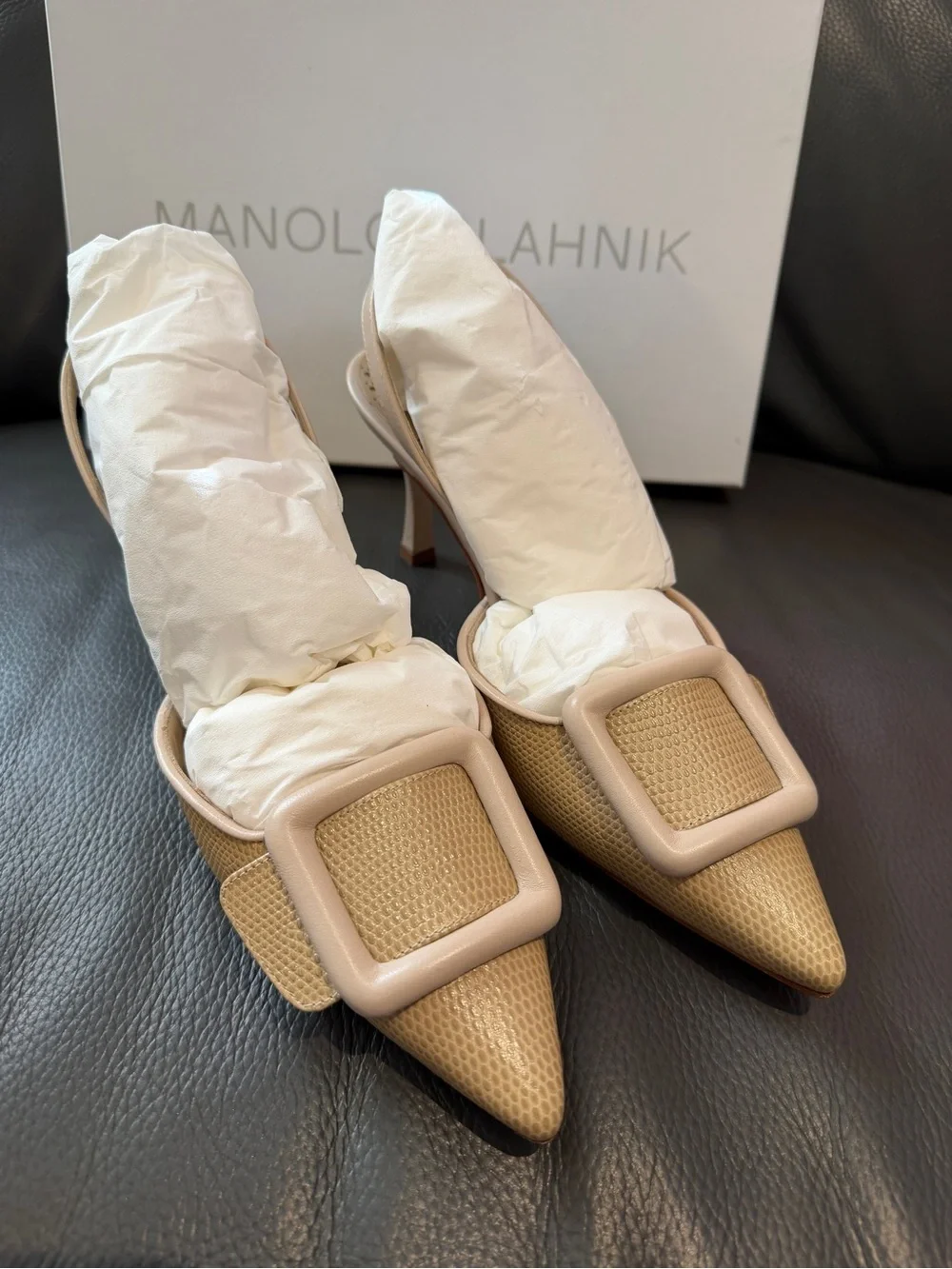 Manolo Blahnik Mayslibi 70MM Textured Leather Slingback Pumps